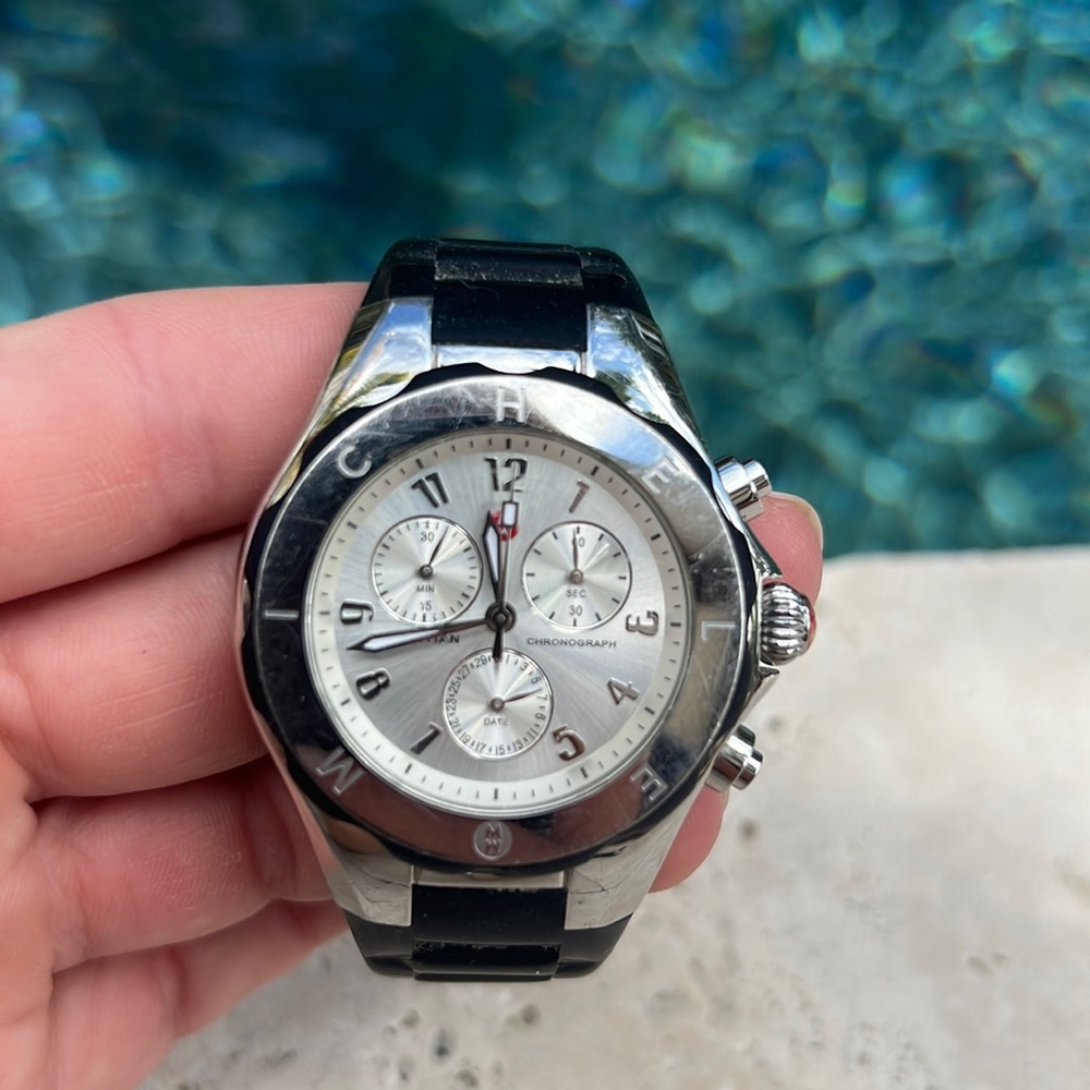 Michele Watch with white face and black band